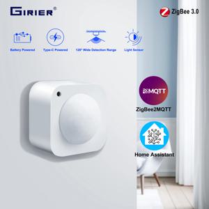 GIRIER ZigBee 3.0 PIR 모션 센서 스마트 인간 운동 감지기 내장 광 센서 지원 홈 보안을위한 홈 어시스턴트