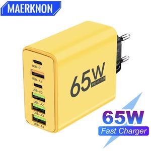 아이폰 15, 14 프로 맥스, 삼성 갤럭시 S23, 샤오미 14 휴대폰 충전기, USB C 충전기, 6 포트 고속 충전 벽 충전기, 65W