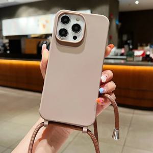 Crossbody 매는 밧줄 매트 실리콘 전화 케이스 iPhone 15 Pro Max 14 13 12 목걸이 스트랩 코드 캔디 컬러 소프트 충격 방지 커버