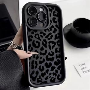 검은 표범 인쇄 패턴 실리콘 전화 케이스 iPhone 11 12 13 14 15 16 Pro Max 16E X XS XR 7 8 Plus SE 2 충격 방지 커버