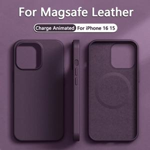 iPhone 16 15 14 13 Pro Max Magsafe 전화 케이스 마그네틱 커버 액세서리 용 기존 가죽 무선 충전 애니메이션 케이스