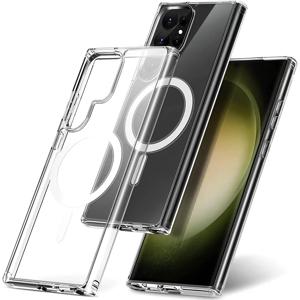 삼성 Galaxy S24 + S21 FE S22 Plus S23 Ultra S25 Edge 무선 충전 충격 방지 커버 용 Magsafe 마그네틱 케이스 용 클리어