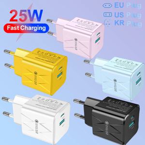 PD 25W USB C 고속 충전기 iPhone 15 Pro Max Xiaomi 14 Oneplus KR EU US 미니 2 포트 여행용 플러그 전화 고속 충전 어댑터