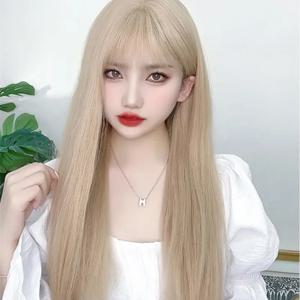 합성 섬유 화이트 골드 긴 머리 그물 레드, 에어 앞머리, 긴 스트레이트 헤어, 고온 실크 가발 헤드 커버, 신제품