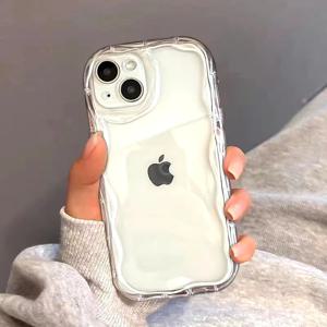 명확한 타원형 곱슬 웨이브 범퍼 전화 케이스 iPhone 16 15 14 13 12 11 Pro Max XR X XS SE 7 8 15 Plus Fundas 소프트 실리콘 커버