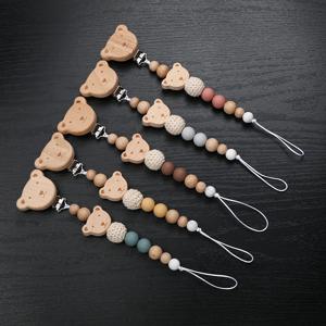 새로운 나무 씹는 실리콘 구슬 젖꼭지 클립 더미 체인 홀더 신생아 노리개 체인 젖꼭지 홀더 유아 젖니가 남 장난감 선물