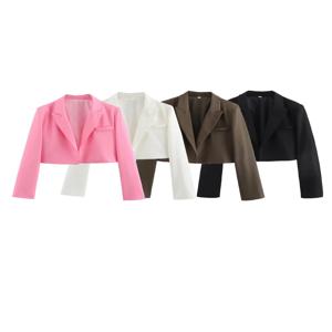 KAOPU ZA 여성용 패딩 어깨 크롭 블레이저, 빈티지 라펠 칼라, 긴팔 여성 아우터, 세련된 조끼