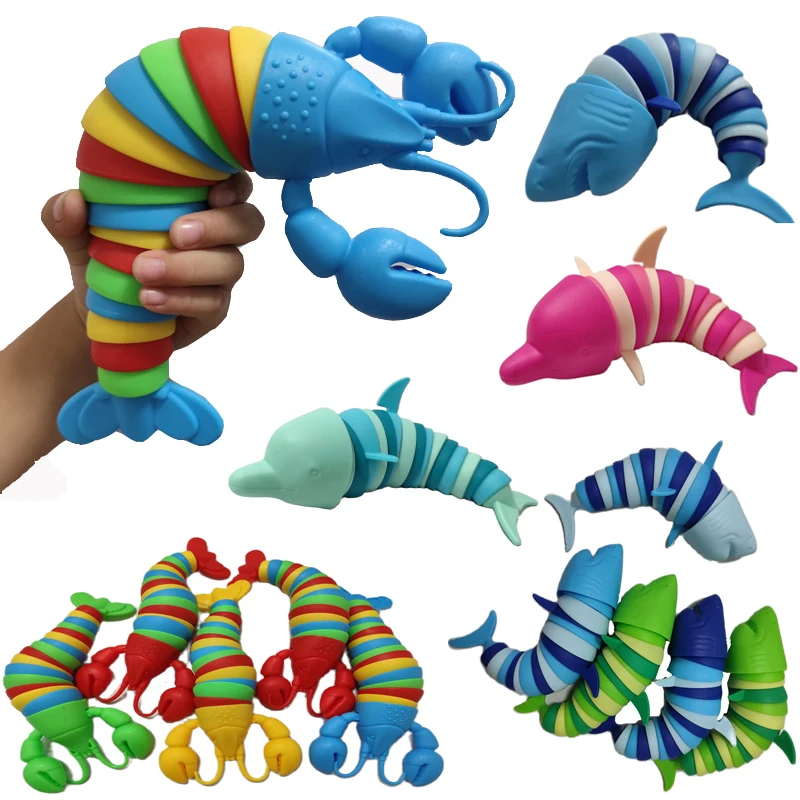 다채로운 슬러그 lobsterToy 관절 유연한 3D 슬러그 Fidget 장난감 모든 연령대 구호 어린이를위한 항 불안 감각 장난감