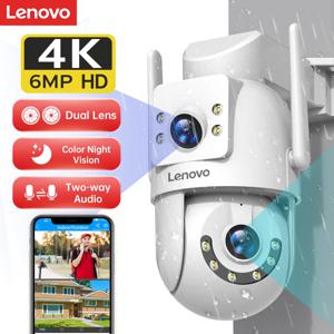 레노버 4K 6MP WiFi 감시 카메라 야외 보안 듀얼 렌즈 듀얼 스크린 AI 추적 PTZ IP 카메라 CCTV 비디오 감시
