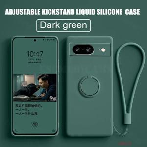 Google Pixel 8 용 케이스 9 핑거 링 스탠드 홀더 Pixel 9 Pro XL 용 Slicone 커버 솔리드 컬러 렌즈 보호 소프트 폰 케이스