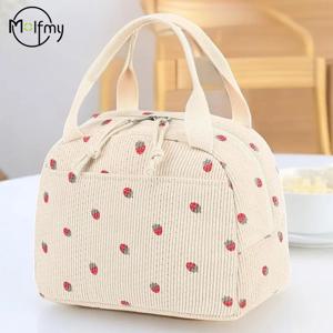 코듀로이 점심 가방 단열 도시락 보관 핸드백 다기능 어린이 학교 쿨러 가방 피크닉 FoodPouch Loncheras