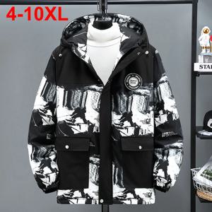 10XL 플러스 사이즈 남성 파카 겨울 패딩 자켓 두꺼운 따뜻한 코트 인쇄 패션 느슨한 블랙 퍼퍼 자켓 8XL 9XL 빅 사이즈