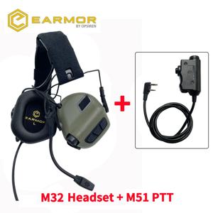 EARMOR M32 MOD4 전술 헤드셋 및 U94 PTT 어댑터 세트 Baofeng 무선 통신 촬영 소음 제거에 적합