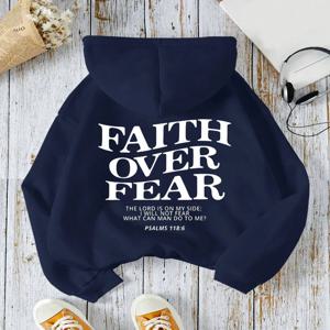 여성용 캐주얼 후드, Faith Over Fear 레터 프린팅 스웻셔츠, 따뜻한 편안한 포켓 풀오버, 가을 스트리트웨어