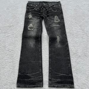 Y2K 씻어 청바지 고딕 레트로 마이크로 플레어 더블 허리 레이스 업 바지 남성 여성 streetwear 고품질 디자인 감각 바지