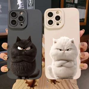 재미 있은 멋진 고양이 실리콘 전화 케이스 iPhone 16 15 14 13 12 11 Pro Max 15 Pro XS XR X 7 8 16 Plus 충격 방지 매트 소프트 커버