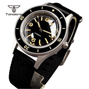Tandorio 돔형 사파이어 크리스탈 NH35 빈티지 40mm 남성용 자동 시계 빛나는 120 클릭 베젤 20atm 기계식 손목 시계