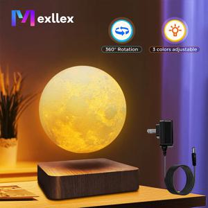 부양 달 마그네틱 플로팅 야간 조명, 3 색 온도, 창의적인 테이블 3D LED 램프, 선물 사무실용 나무 베이스