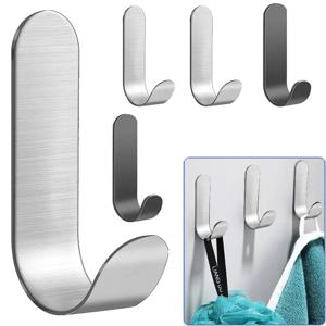 2/10Pcs 접착 후크 금속 스테인레스 스틸 벽 후크 유틸리티 J 후크 키 홀더 샤워 주방에 대 한 자기 접착 벽 후크