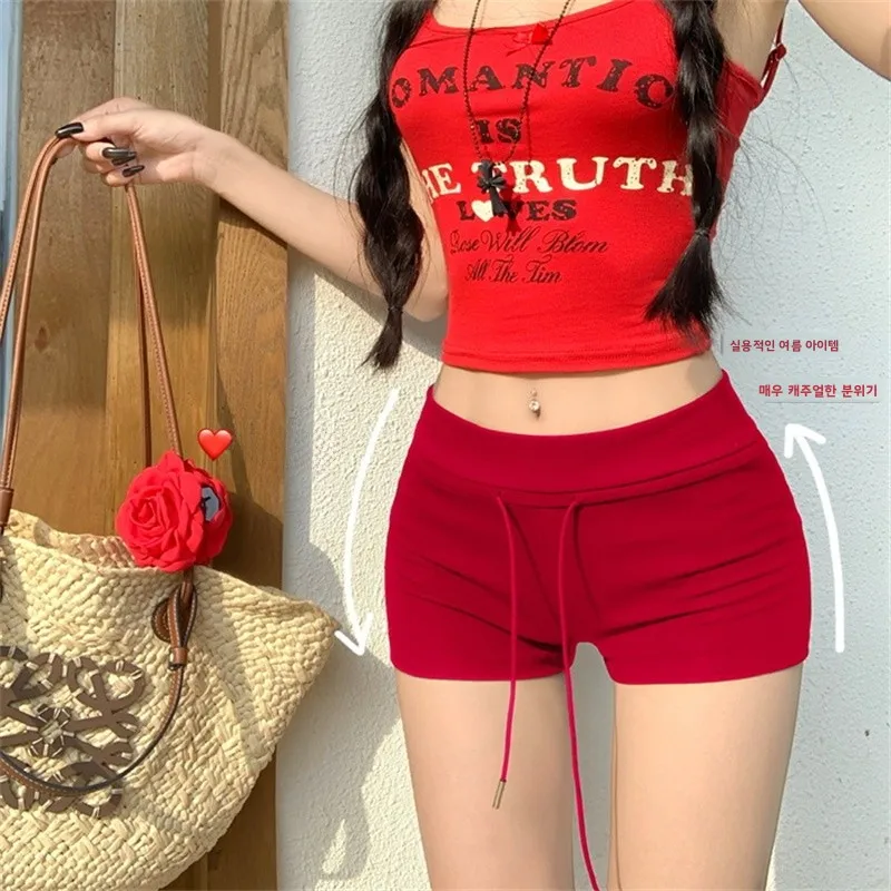 여름 낮은 허리 슬리밍 꽉 캐주얼 반바지 여성 미니 사이즈 얇은 섹시한 엉덩이 커버베이스 레이어 겉옷 바지
