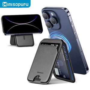 Minisopuru 자기 지갑 전화 스탠드 iPhone16 15 14 12 경량 MagSafe 전화 카드 스탠드 가죽 자기 카드 홀더