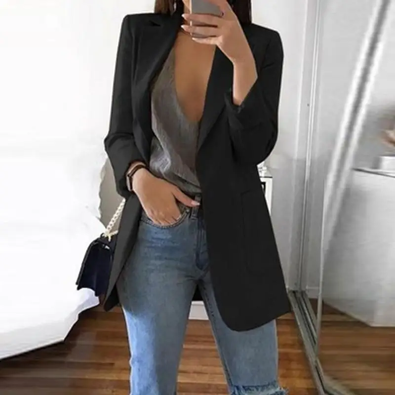 Combhasaki 여성용 OL 우아한 긴팔 라펠 넥 블레이저 재킷, 사무직 비즈니스 파티 캐주얼 세트 코트, 단색 아웃웨어