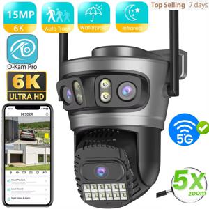 O-Kam pro 15MP Wifi 야외 카메라 자동 추적 멀티 스크린 5X 디지털 줌 PTZ 보안 CCTV 감시