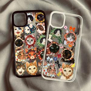 다채로운 고양이 디자인 iPhone 11 12 13 14 15 16 Pro Max Plus 16E XR X XS Max 7 8 16 Plus SE2 하드 커버 용 투명 전화 케이스