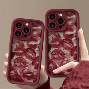 발렌타인 와인 레드 립 프린트 소프트 TPU 충격 방지 전화 케이스 iPhone 16 15 14 Pro Max 16E 13 12 11 XS X XR 7 8 Plus SE2 커버