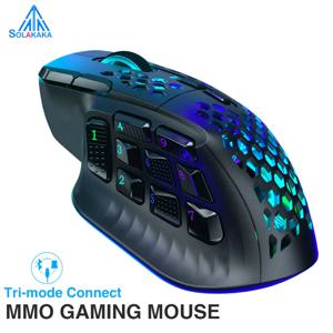 SOLAKAKA SM809 Pro 무선 MMO 게임용 마우스 PAW3311 16 사이드 버튼 24000 DPI RGB 벌집 프로그래밍 가능한 매크로 무선 마우스