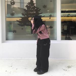 한국 스타일 자수 스트레이트 레그 청바지 뒷주머니 레터링 이른 봄 신상 롱 팬츠 여성 프리미엄 청바지