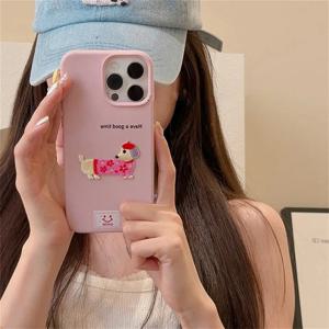 한국어 귀여운 만화 닥스 훈트 Litchi 패턴 전화 케이스 iPhone 15 14 13 12 16 Pro Max 11 러블리 충격 방지 소프트 커버 Funda
