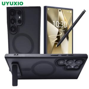 UYUXIO 마그네틱 휴대폰 케이스, 받침대가 있는 커버 스탠드 케이스, 삼성 갤럭시 S25, S24, S23 울트라 FE, S22 플러스, 거치대 포함