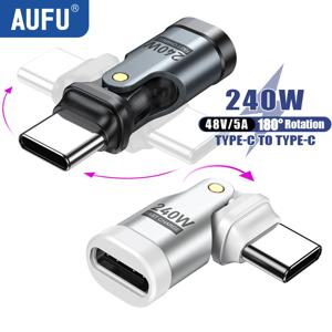 AUFU 240W USB 유형 C OTG 어댑터 180 °   C타입 남성-여성 변환기 고속 충전 어댑터 (맥북, 아이폰 15/16, 삼성 샤오미용)