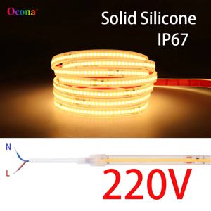 IP67 방수 AC 220V COB LED 스트립 빛 10cm 컷 솔리드 실리콘 유연한 10m 20m 긴 LED 테이프 빛 따뜻한 차가운 흰색 정원