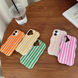 패션 2 in 1 광택 줄무늬 전화 케이스 iPhone 13 14 15 16 Pro Max Wave Edges 편안한 터치 하드 슬림 뒷면 커버 쉘