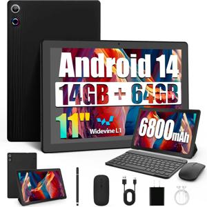 URAO 11인치 태블릿 안드로이드 14GB 램 64GB 롬 6800mAh IPS HD 터치스크린 키보드 보호 케이스 마우스 스타일러스 8 in 1 키트
