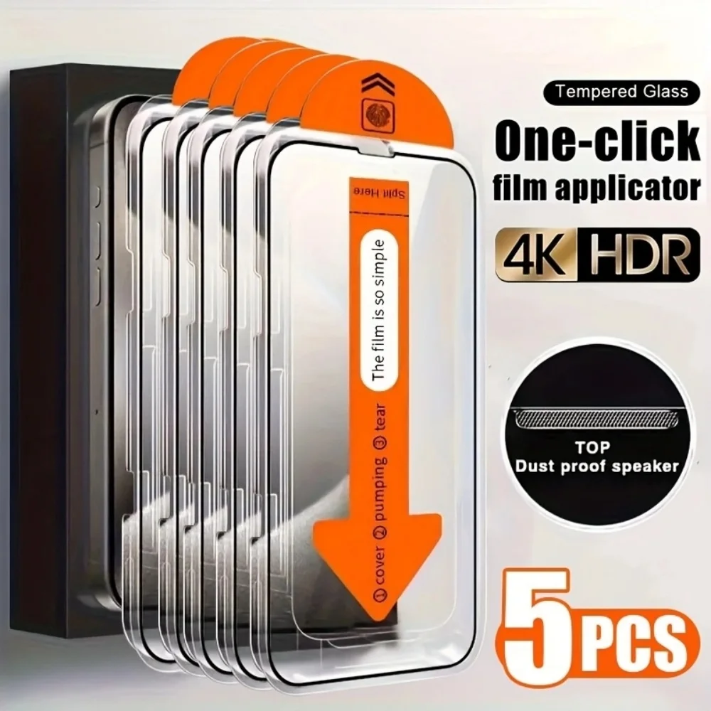 iPhone 15 Pro Max 16 Pro 16 16e 14 13 12 11 Plus Mini XS XR X 풀 커버리지 용 5 팩 울트라 HD 강화 유리 화면 보호기