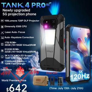 【월드 프리미어】Unihertz by 8849 Tank 4 pro 스마트폰 5G, 720P 프로젝터 Dimensity 8300 36GB+1TB 휴대폰 3k AMOLED 탑재