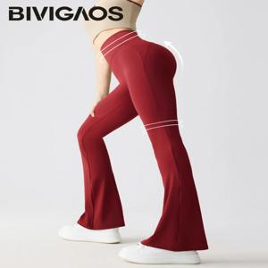 BIVIGAOS 봄 여름 마이크로 플레어 상어 가죽 레깅스 여성 꽉 섹시한 탄성 말굽 바지 스포츠 피트니스 요가 플레어 바지