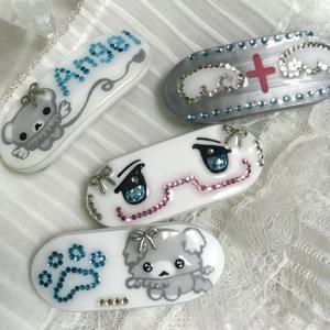 빈티지 Y2K 1990년대 카와이 개 발 천사 곰 크로스 스위트 사이드 클립 헤어 액세서리 여성용