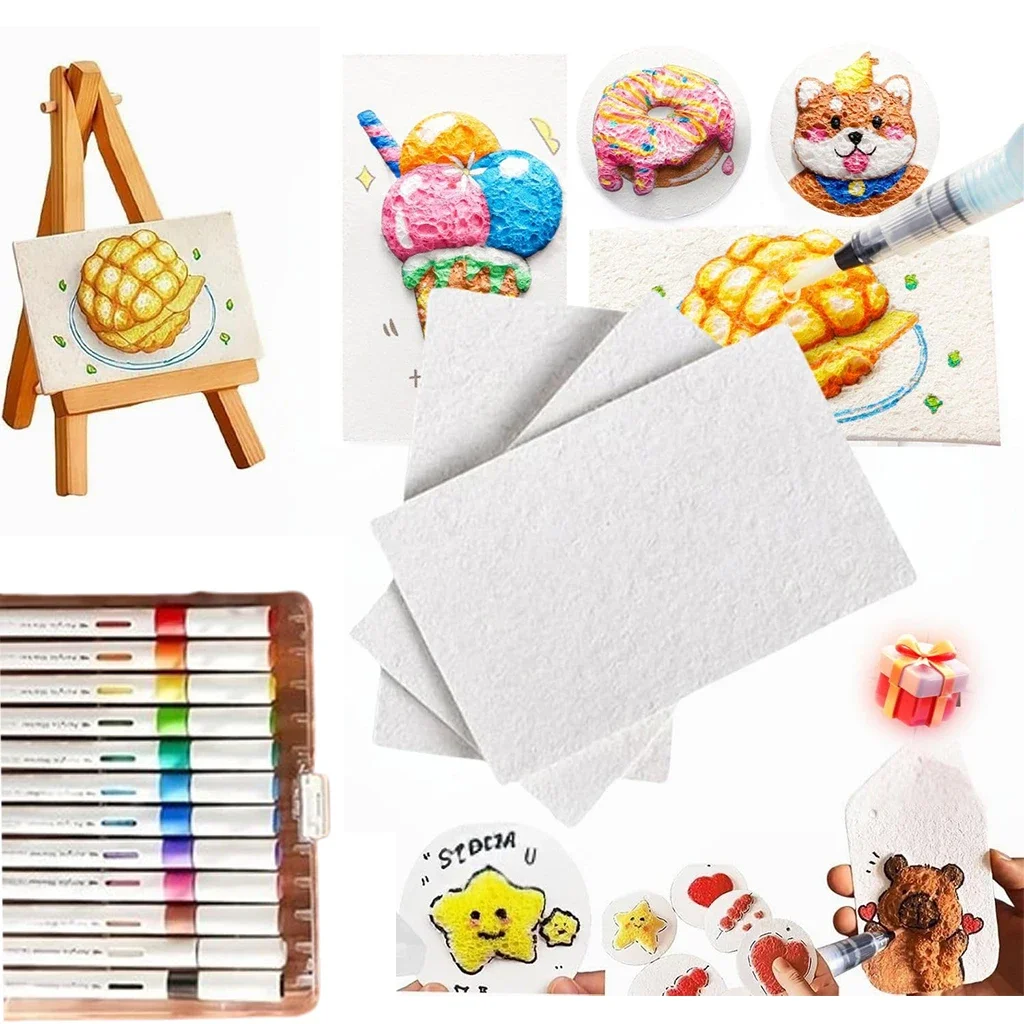 드로잉 펜 매직 텍스처 페인팅 키트 (폼 페인트 용지 10개, 마커 12개 포함) DIY 버블 드로잉 펜 (페인팅, 아트, 공예용)