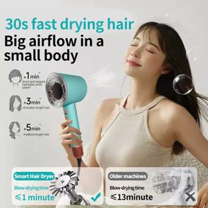 DSF HD16 고출력 휴대용 헤어 드라이어 (가정 및 상업용): 영국/EU/미국 플러그 옵션, 58dB 저소음, 30초 스마트 퀵 드라이