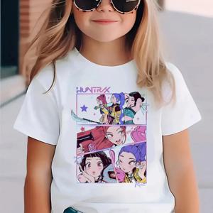 Kpop Demon Hunters 아동복 반팔 티셔츠 귀여운 Kpop Demon Hunters T 셔츠 소년 소녀 용 하라주쿠 Tshirt
