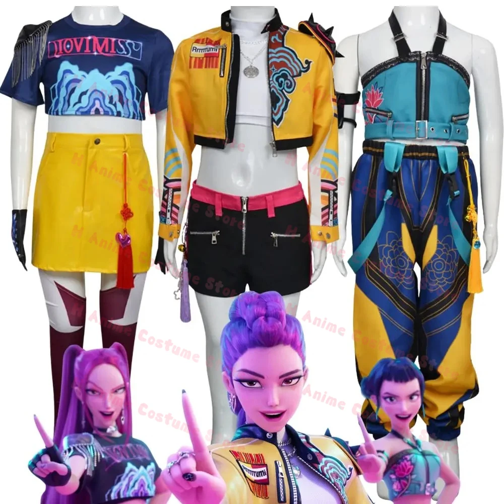 키즈 Kpop 악마 헌터 루미 조이 미라 코스프레 Huntrix 의상 소녀 의류 그룹 아이돌 롤 플레잉 할로윈 카니발 슈트