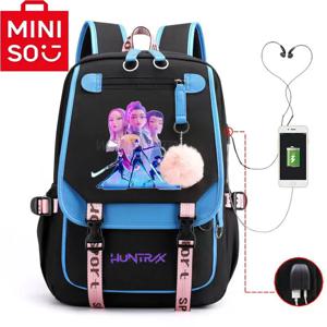 2025 MINISO 브랜드의 새로운 공동 브랜드 Kpop 영화 악마 사냥꾼 학생 배낭, 남성용 및 여성용 노트북, USB 포트 가방