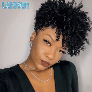 Lekker 여성용 짧은 픽시 컷 아프로 킨키 곱슬 밥 100% 인모 가발, 브라질 레미 헤어 글루리스 컬러 가발, 착용 준비 완료