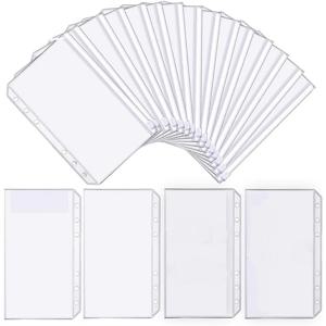 25Pcs A6 바인더 포켓 투명 PVC 6 홀 바인더 포켓 우편 폴더 플라스틱 돈 예산 봉투