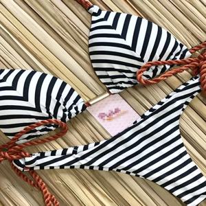 RUOTONGSEPT 2022 스트라이프 비키니 세트 매듭 수영복 여성 Biquinis Beach 섹시한 끈 수영복 붕대 브라질 Mirco bikinis