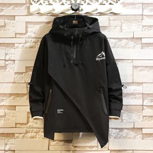 남성 자켓 한국 패션 2023 봄 후드 잭 블랙 패치 워크 지퍼 코트 streetwear oversize men clothing